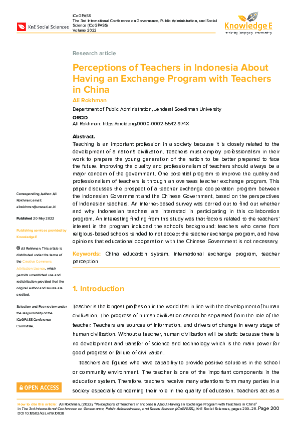 (PDF) Perceptions of Teachers in Indonesia About Having an Exchange ...