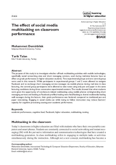 (PDF) The effect of social media multitasking on classroom performance