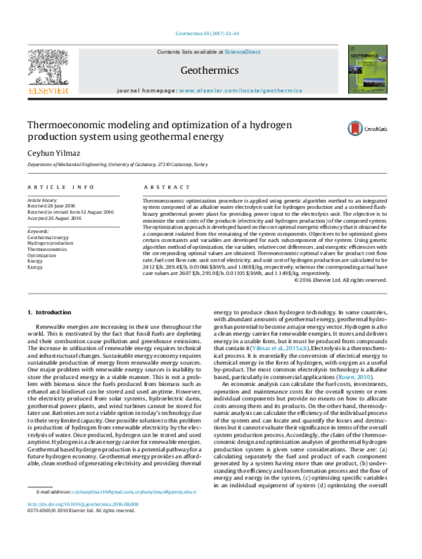 (PDF) Thermoeconomic modeling and optimization of a hydrogen production ...