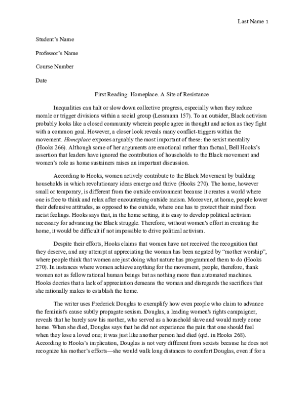 (DOC) Chapter Analysis Homeplace. A Site of Resistance (bell hooks