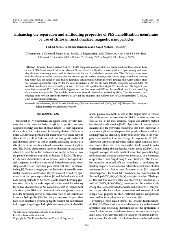 (PDF) Enhancing the separation and antifouling properties of PES ...