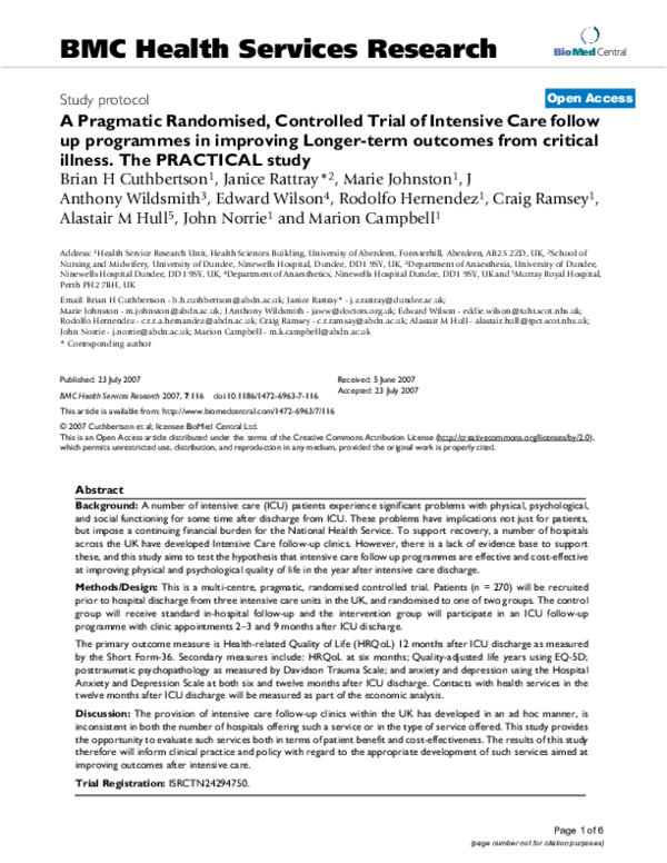 (PDF) A Pragmatic Randomised, Controlled Trial of Intensive Care follow ...
