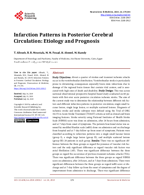 (PDF) Infarction Patterns in Posterior Circulation: A Prospective Study