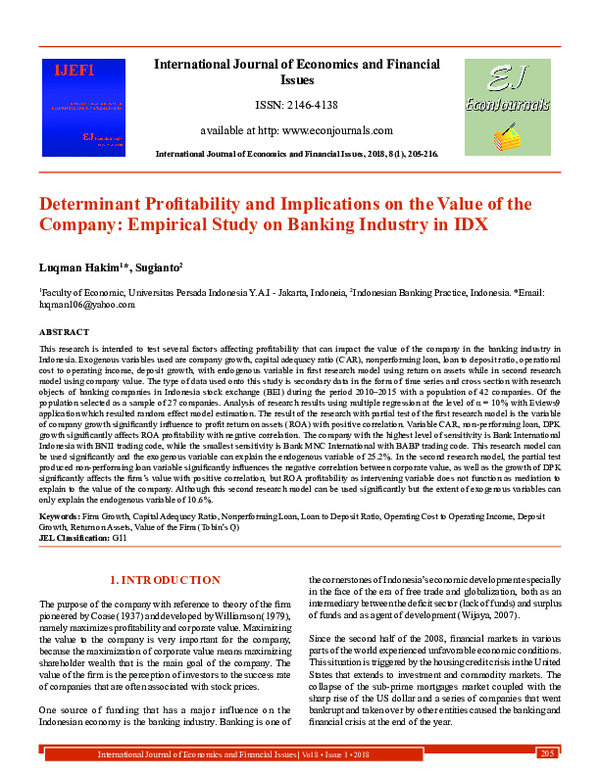 (PDF) Determinant Profitability and Implications on the Value of the ...