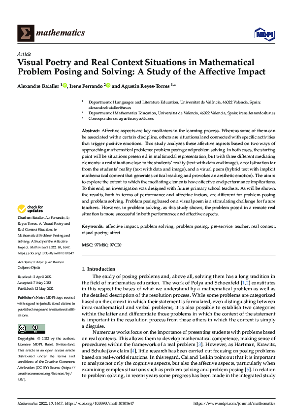(PDF) Visual Poetry and Real Context Situations in Mathematical Problem ...
