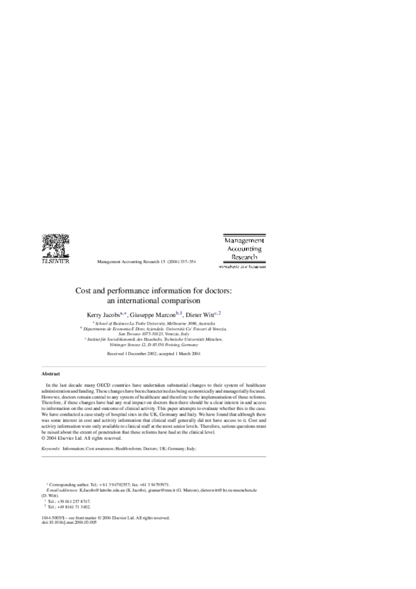(PDF) Cost and performance information for doctors an international