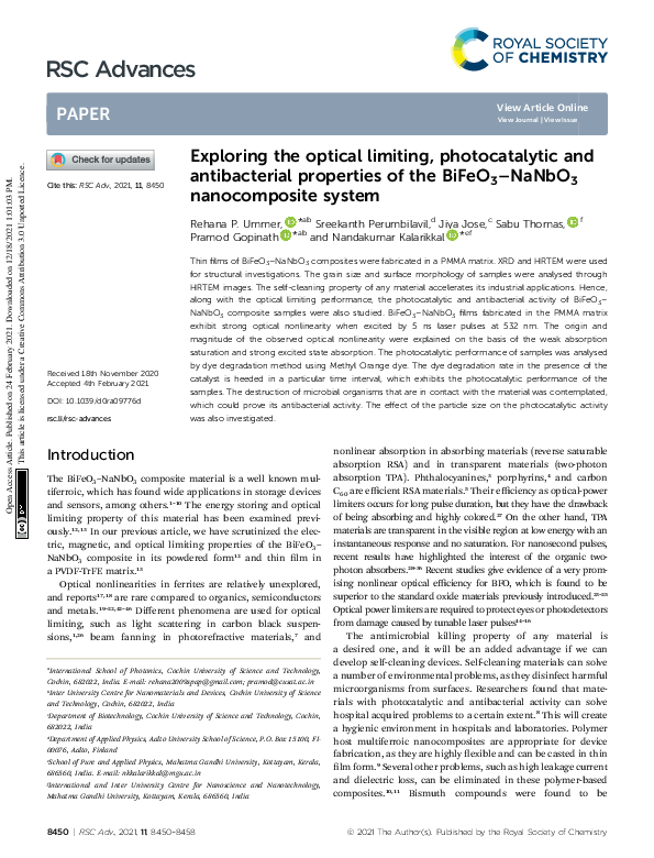 (PDF) Exploring the optical limiting, photocatalytic and antibacterial ...