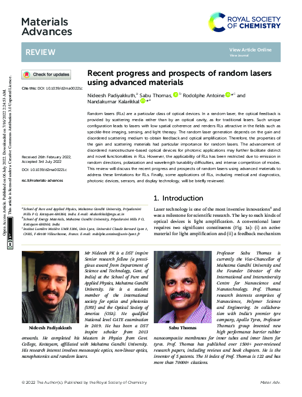 (PDF) Recent progress and prospects of random lasers using advanced ...