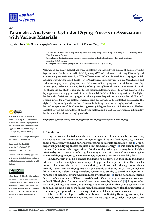 (PDF) Parametric Analysis of Cylinder Drying Process in Association ...