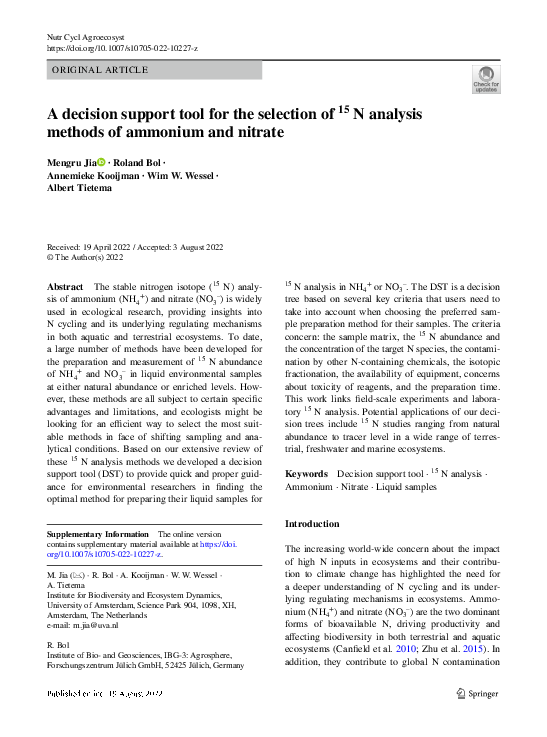 (PDF) A decision support tool for the selection of 15 N analysis ...