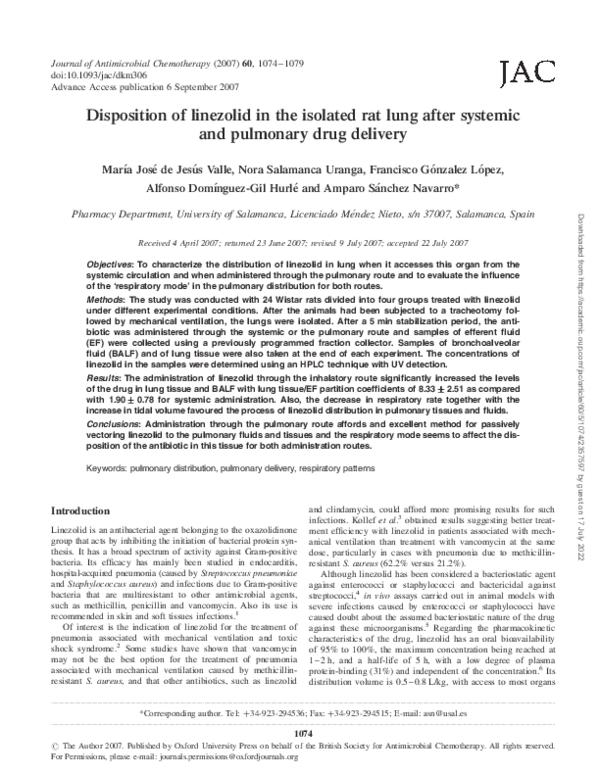 (PDF) Disposition of linezolid in the isolated rat lung after systemic ...