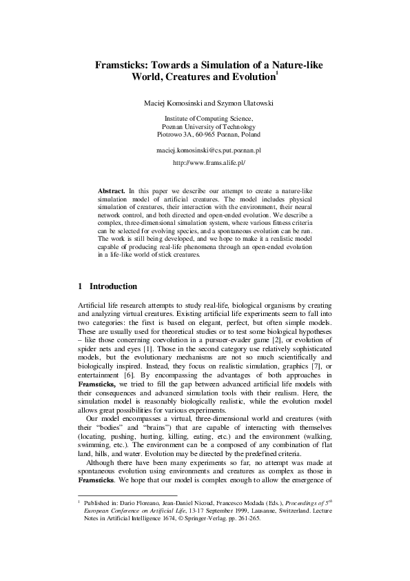 (PDF) Framsticks: Towards a Simulation of a Nature-Like World ...