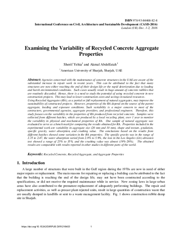 (PDF) Examining the Variability of Recycled Concrete Aggregate Properties