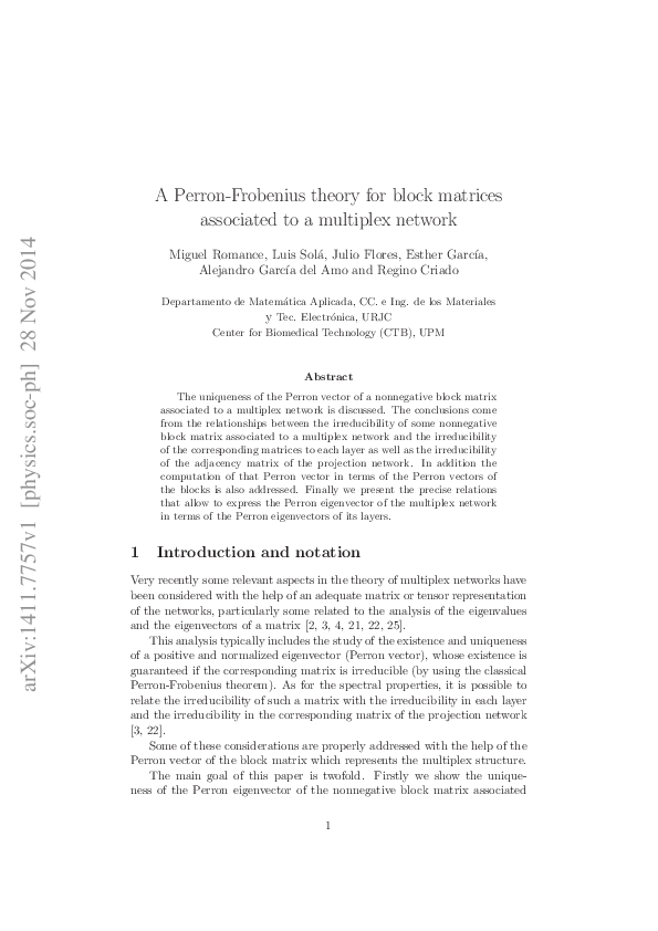 (PDF) A Perron–Frobenius theory for block matrices associated to a ...