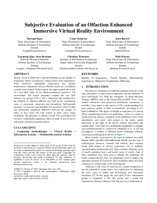 (PDF) Subjective Evaluation of an Olfaction Enhanced Immersive Virtual ...