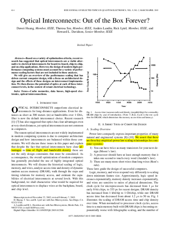 (PDF) Optical interconnects: out of the box forever?