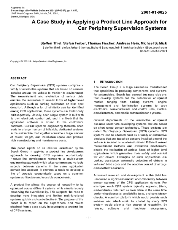(PDF) A Case Study in Applying a Product Line Approach for Car ...