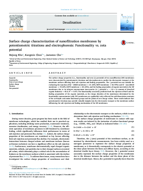 (PDF) Surface charge characterization of nanofiltration membranes by ...