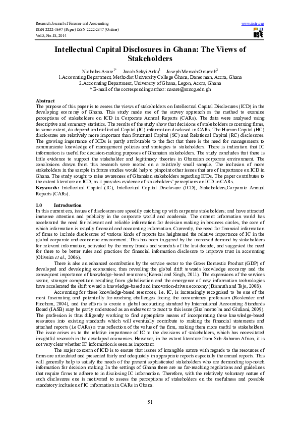 (PDF) Intellectual Capital Disclosures in Ghana: The Views of Stakeholders