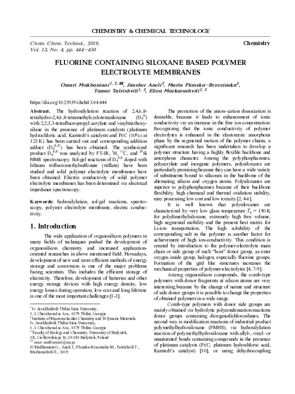 (PDF) Solid Polymer Electrolyte Membranes Based on Siliconorganic Backbone