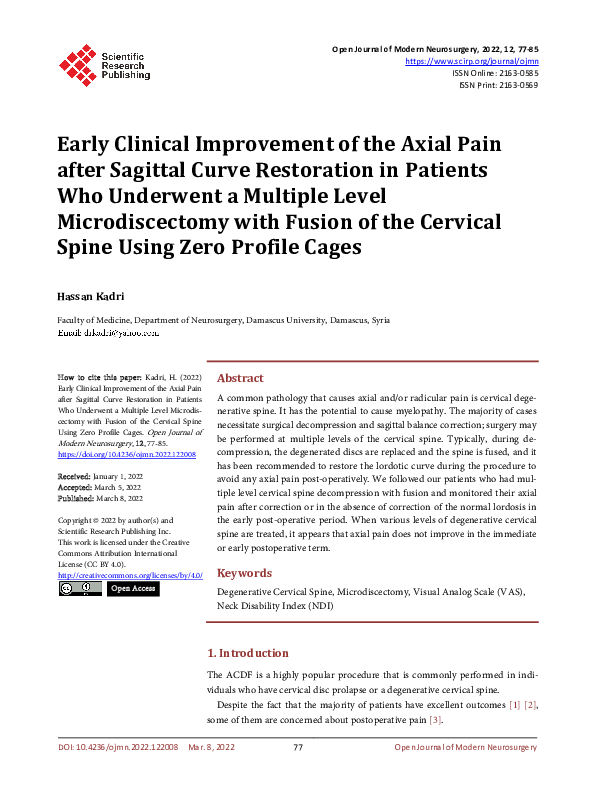 (PDF) Early Clinical Improvement of the Axial Pain after Sagittal Curve ...