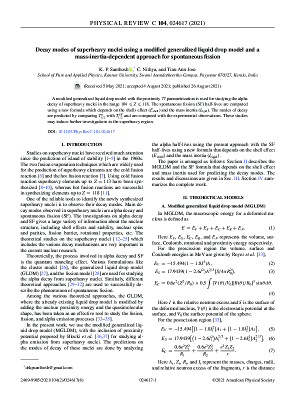 (PDF) Decay modes of superheavy nuclei using a modified generalized ...