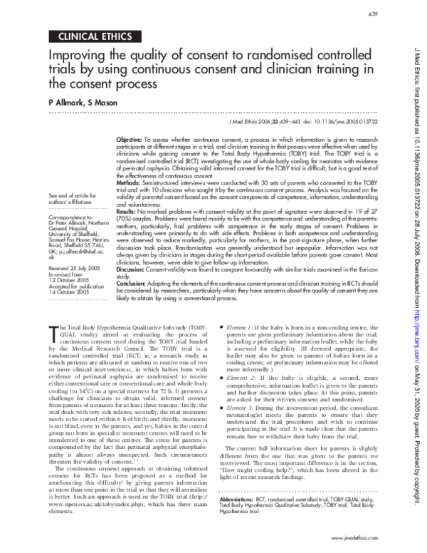 (PDF) Improving the quality of consent to randomised controlled trials ...