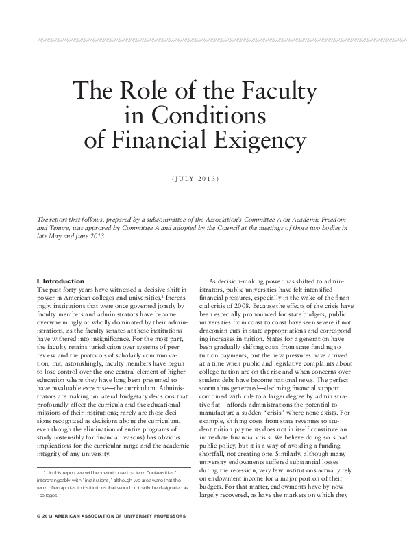 (PDF) The role of the faculty in conditions of financial exigency