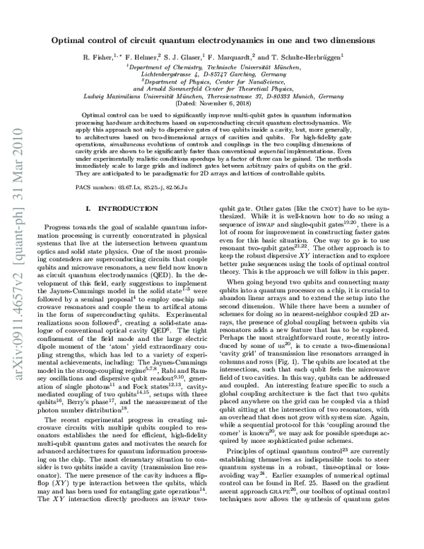 (PDF) Optimal control of circuit quantum electrodynamics in one and two ...