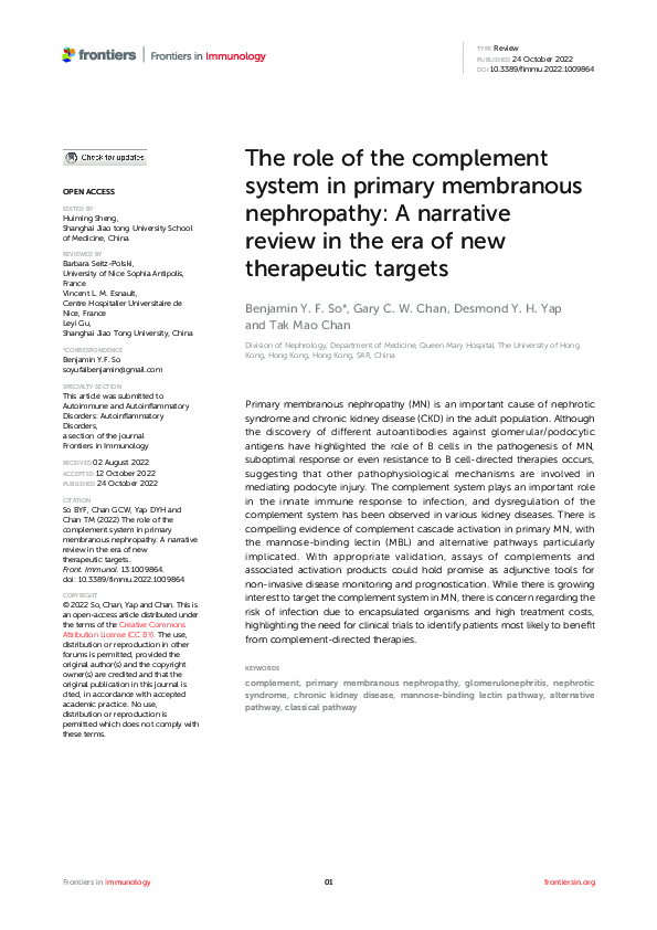 (PDF) The role of the complement system in primary membranous ...