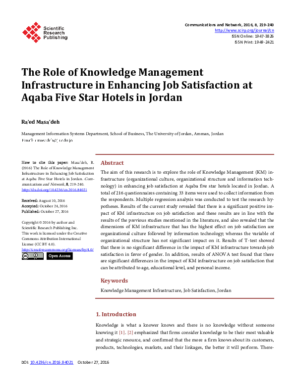 (PDF) The Role of Knowledge Management Infrastructure in Enhancing Job ...