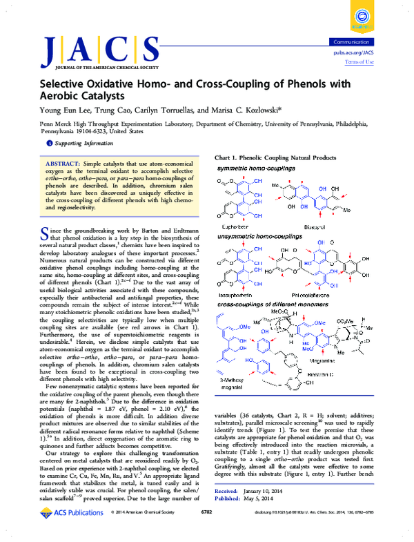 Selective Oxidative Homo- and Cross-Coupling of Phenols with Aerobic ...