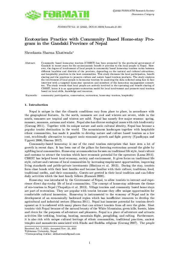 (PDF) Ecotourism Practice with Community Based Home-stay Program in the ...
