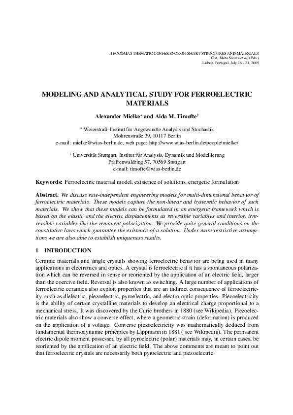 (PDF) Modeling and Analytical Study for Ferroelectric Materials