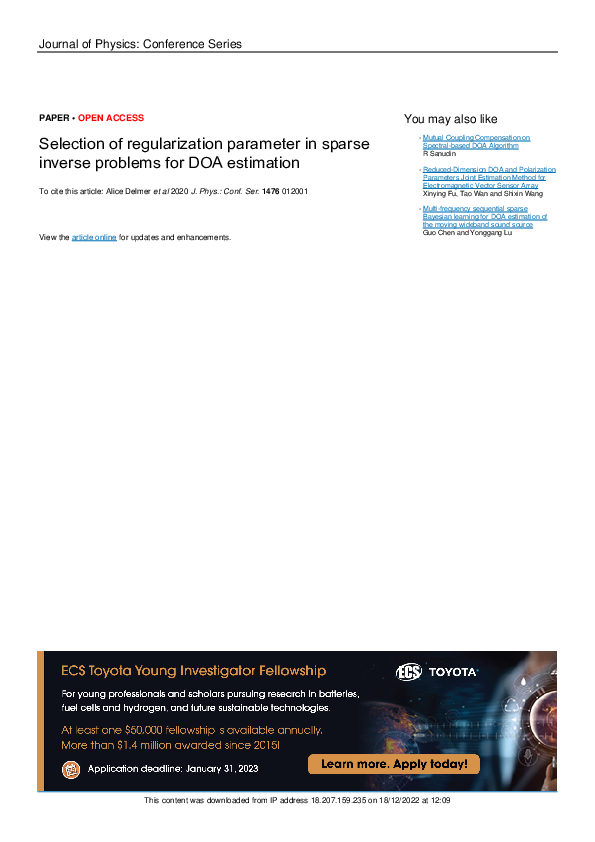 (PDF) Selection of regularization parameter in sparse inverse problems ...