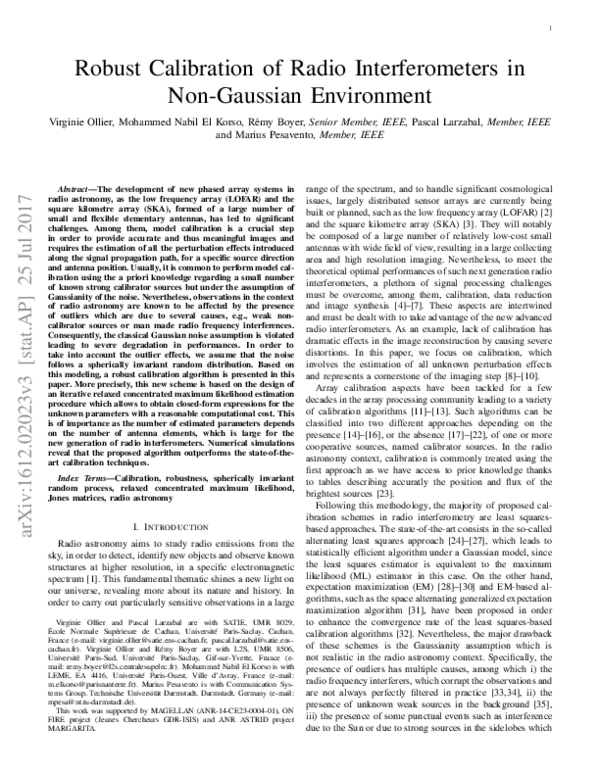 (PDF) Robust Calibration of Radio Interferometers in Non-Gaussian ...
