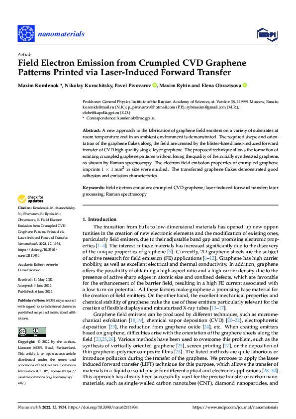 (PDF) Field Electron Emission from Crumpled CVD Graphene Patterns ...