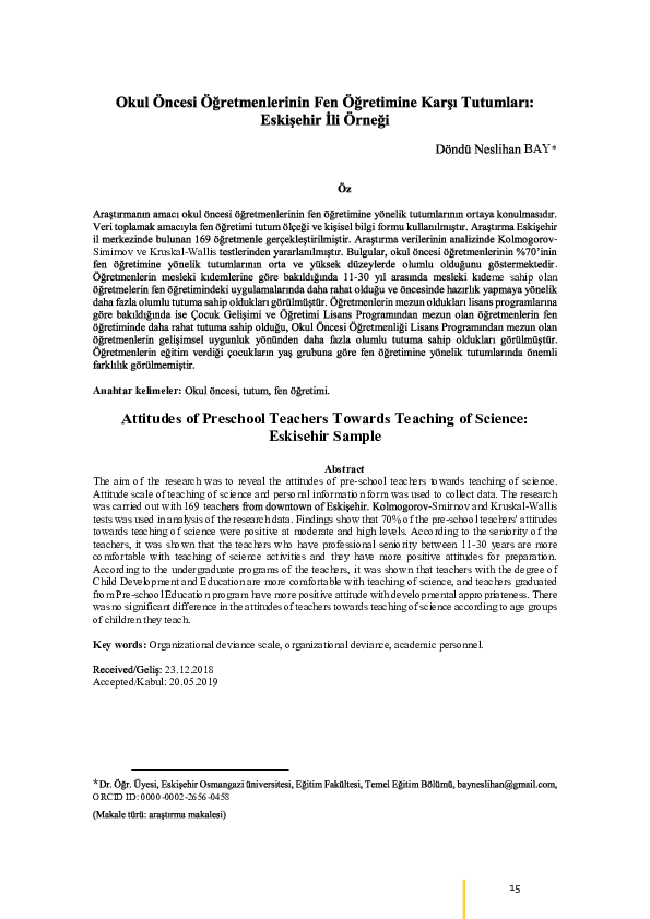 (PDF) Attitudes of Preschool Teachers Towards Teaching of Science ...