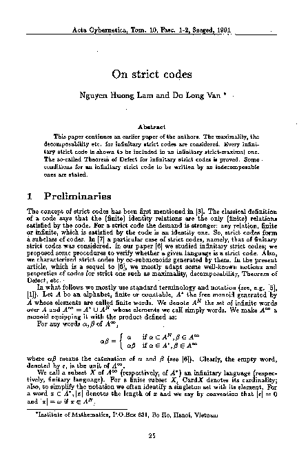 (PDF) Infinitary Strict Codes: Properties and Theorems