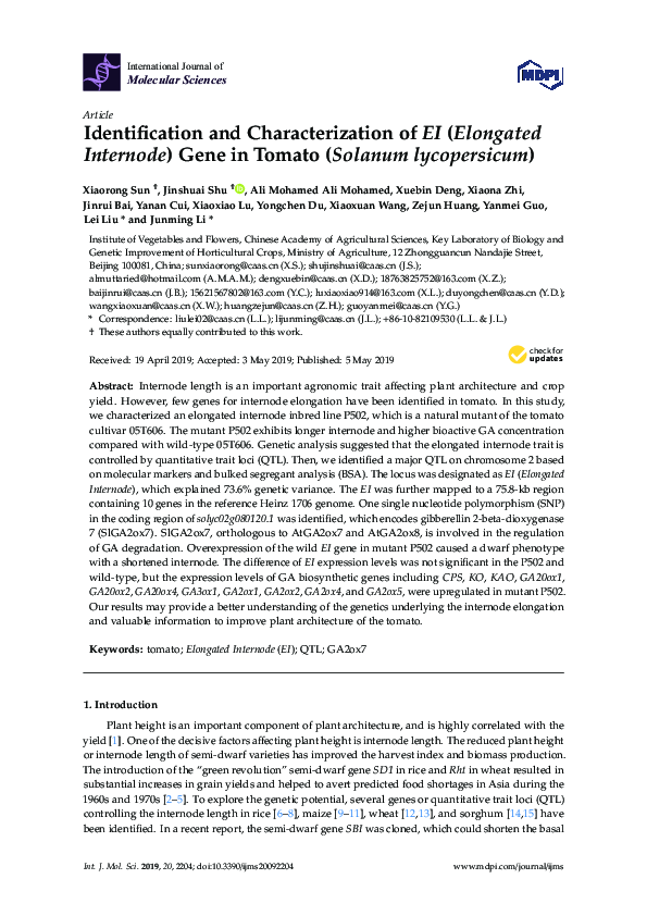 (PDF) Identification and Characterization of EI (Elongated Internode ...