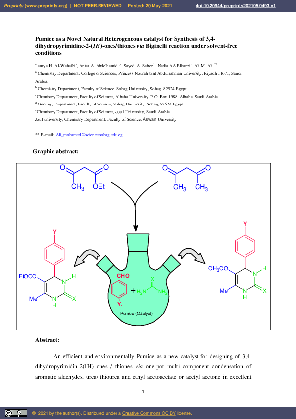 (PDF) Pumice as a Novel Nature Heterogeneous Catalyst for Synthesis of ...