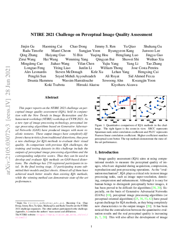(PDF) NTIRE 2021 Challenge on Perceptual Image Quality Assessment