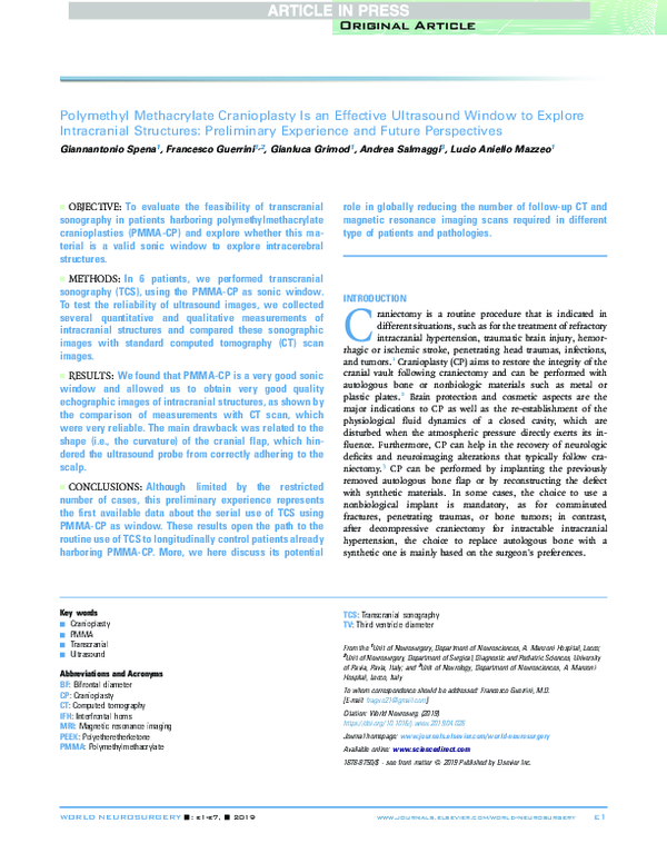 (PDF) Polymethyl Methacrylate Cranioplasty Is an Effective Ultrasound