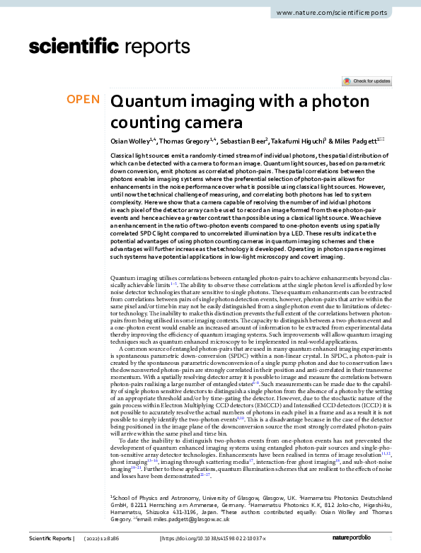 (PDF) Quantum imaging with a photon counting camera