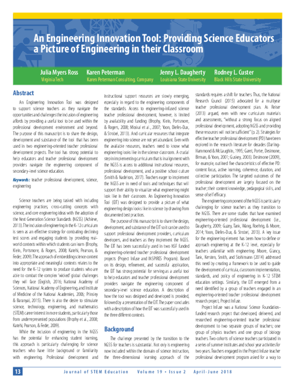 (PDF) An Engineering Innovation Tool: Providing Science Educators a ...