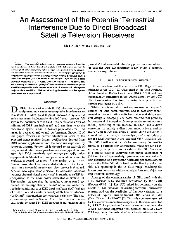 (PDF) An Assessment of the Potential Terrestrial Interference Due to ...