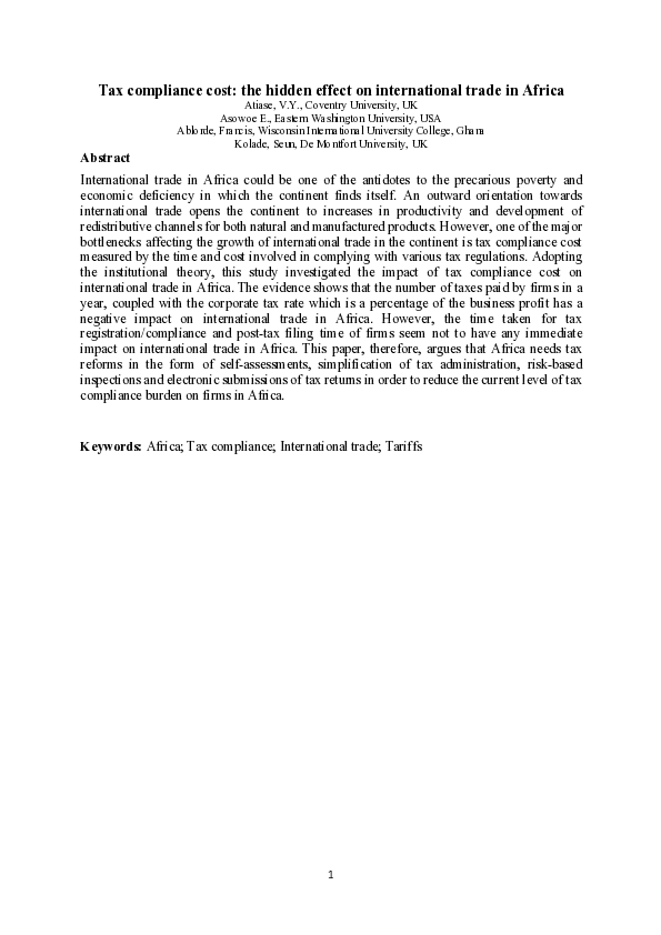 (PDF) Tax compliance cost: the hidden effect on international trade in ...