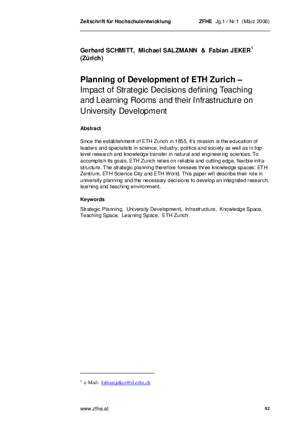(PDF) Planning of Development of ETH Zurich - Impact of Strategic ...
