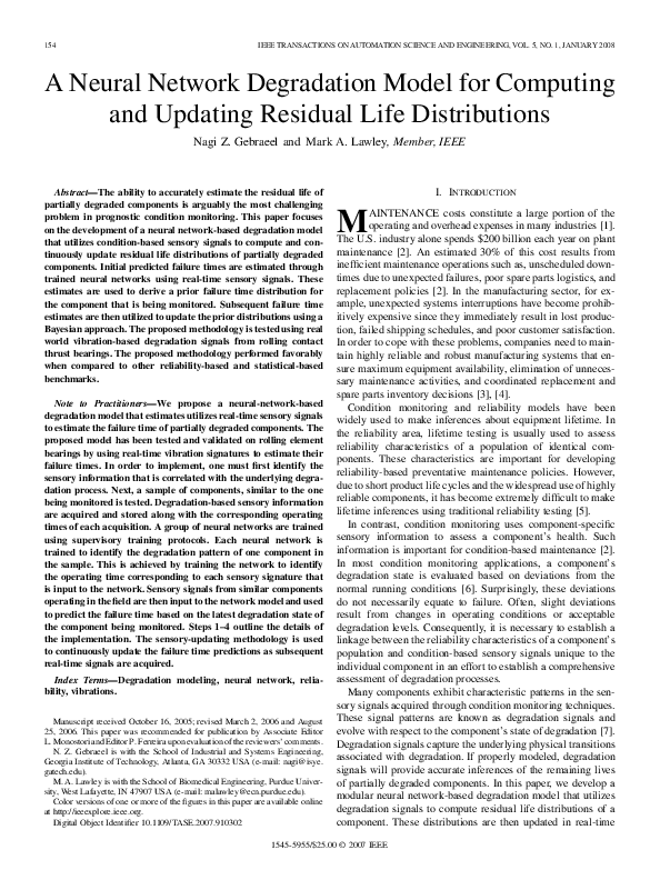 (PDF) A Neural Network Degradation Model for Computing and Updating ...