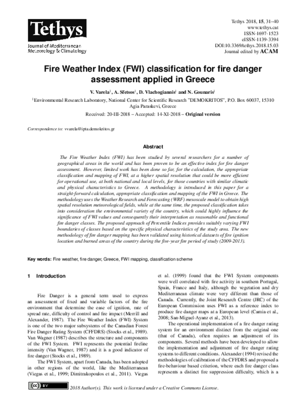 (PDF) Fire Weather Index (FWI) classification for fire danger ...